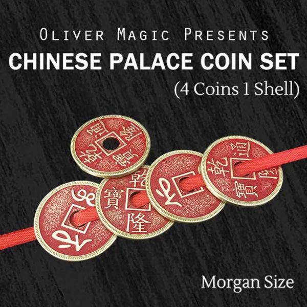 Chinese Palace Coin Set (4 Coins 1 Shell, Red, Morgan Size) by Oliver Magic