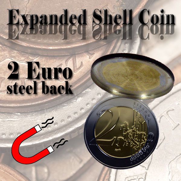 Expanded Shell 2 Euro steel back Trickmünze Zauberzubehör